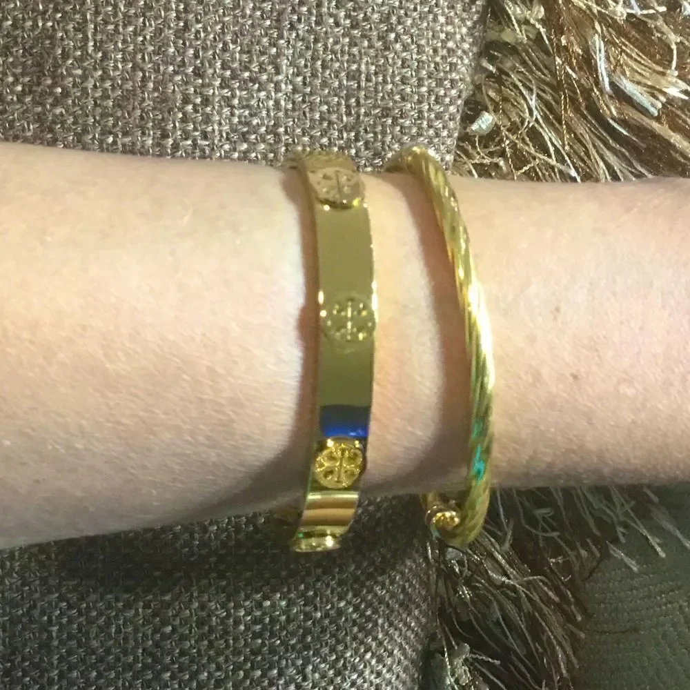 TORY BURCH STUDDED DOUBLE T LOGO BRACELET
